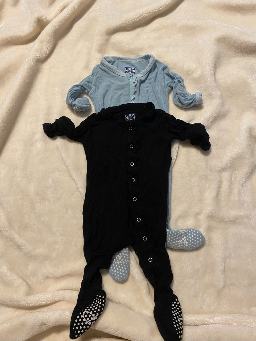 Kickee Pants Black and Light Blue Kids One-Piece Footie Pajamas